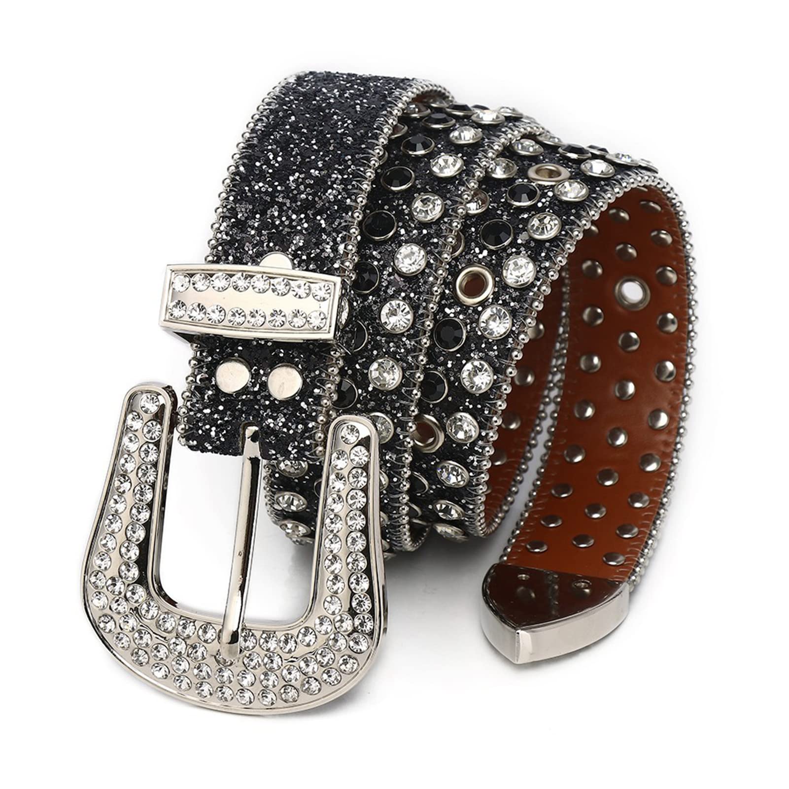 Rhinestone Belt for Women, Sequin Diamond Western Leather Belt